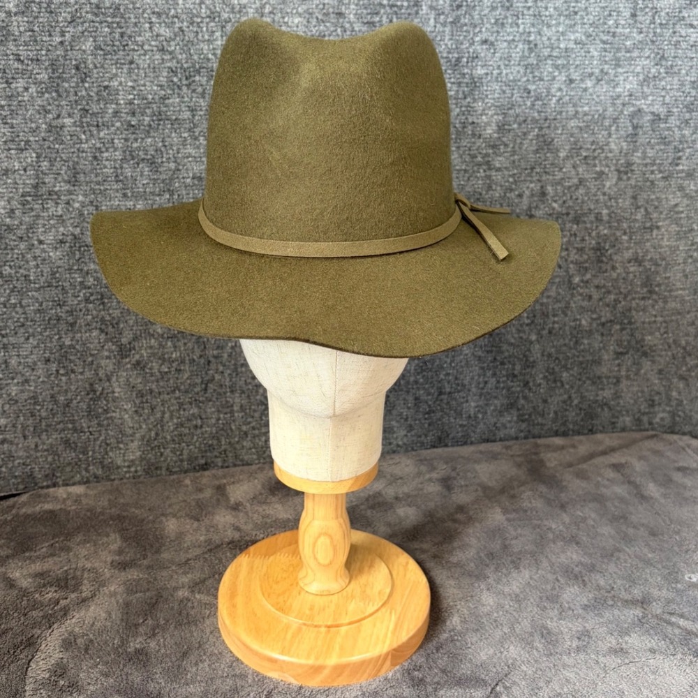 House of Harlow 1960 Fedora Womens OS Olive Green Wool Wide Brim Hat RN75343